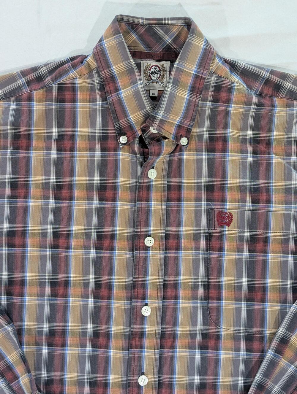 Cinch Shirt Mens S Multicolor Plaid Long Sleeve Button Up Western Pocket Casual